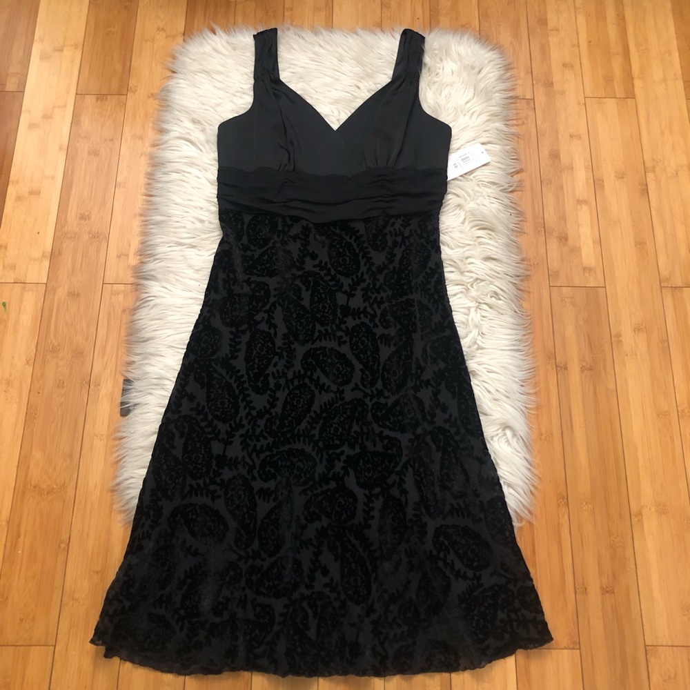 Bandolino Jacquard Paisley Satin Ruched Black Sleeveless Cocktail Dress size 10